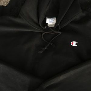 UO Black Champion Reverse Weave Hoodie Sweatshirt